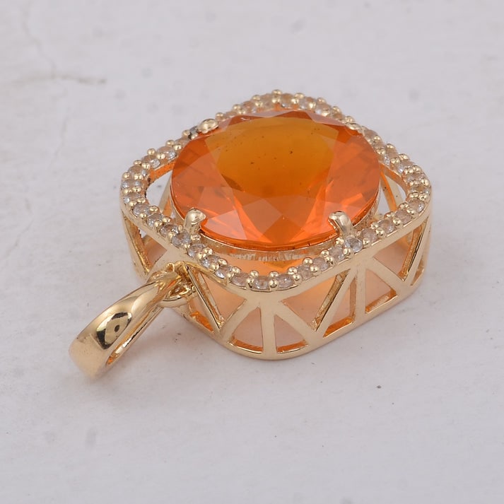2.59 Ct Round Fire Opal 9K Gold Pendant - 3
