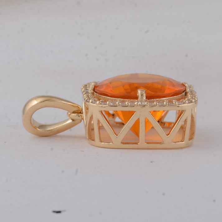 2.59 Ct Round Fire Opal 9K Gold Pendant - 4