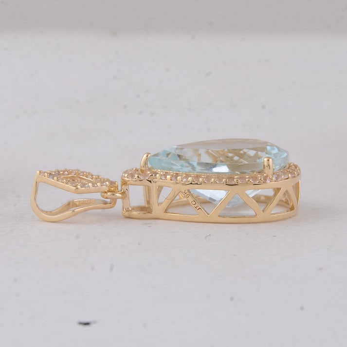 3.64 Ct Pear Aquamarine 9K Gold Pendant - 3