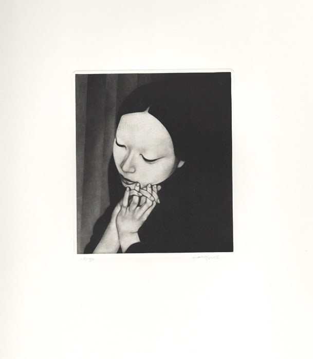 Kaoru Saito (1931 - 2021): Thoughts: Artist/Title: Kaoru Saito (1931 - 2021): Thoughts Medium:Mezzotint Edition:Limited Edition #15/80 Size:The print image measures 3 5/8 X 4 1/8 inches plus margins Condition:The print is in excellent,