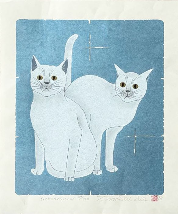 Tadashige Nishida (B. - 1942): Brother's (3) W: Artist/Title: Tadashige Nishida (B. - 1942): Brother's (3) W Date: 1998 Medium:Woodblock Print Edition: limioted Edition #108/120 Size:The print image measures 10 3/4 X 12 3/4 inches plus margins