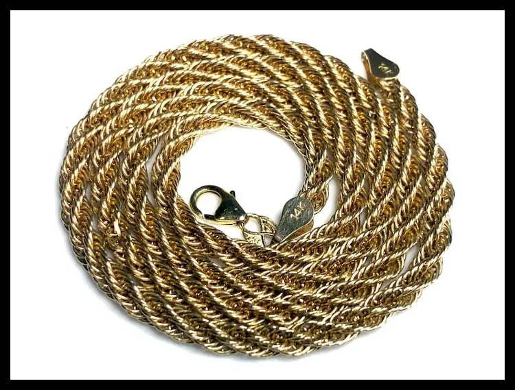 Estate 14k Gold Rope Chain Necklace EG Peru 18 inches - 2