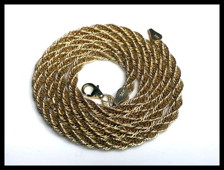 Estate 14k Gold Rope Chain Necklace EG Peru 18 inches - 3
