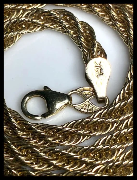 Estate 14k Gold Rope Chain Necklace EG Peru 18 inches - 8