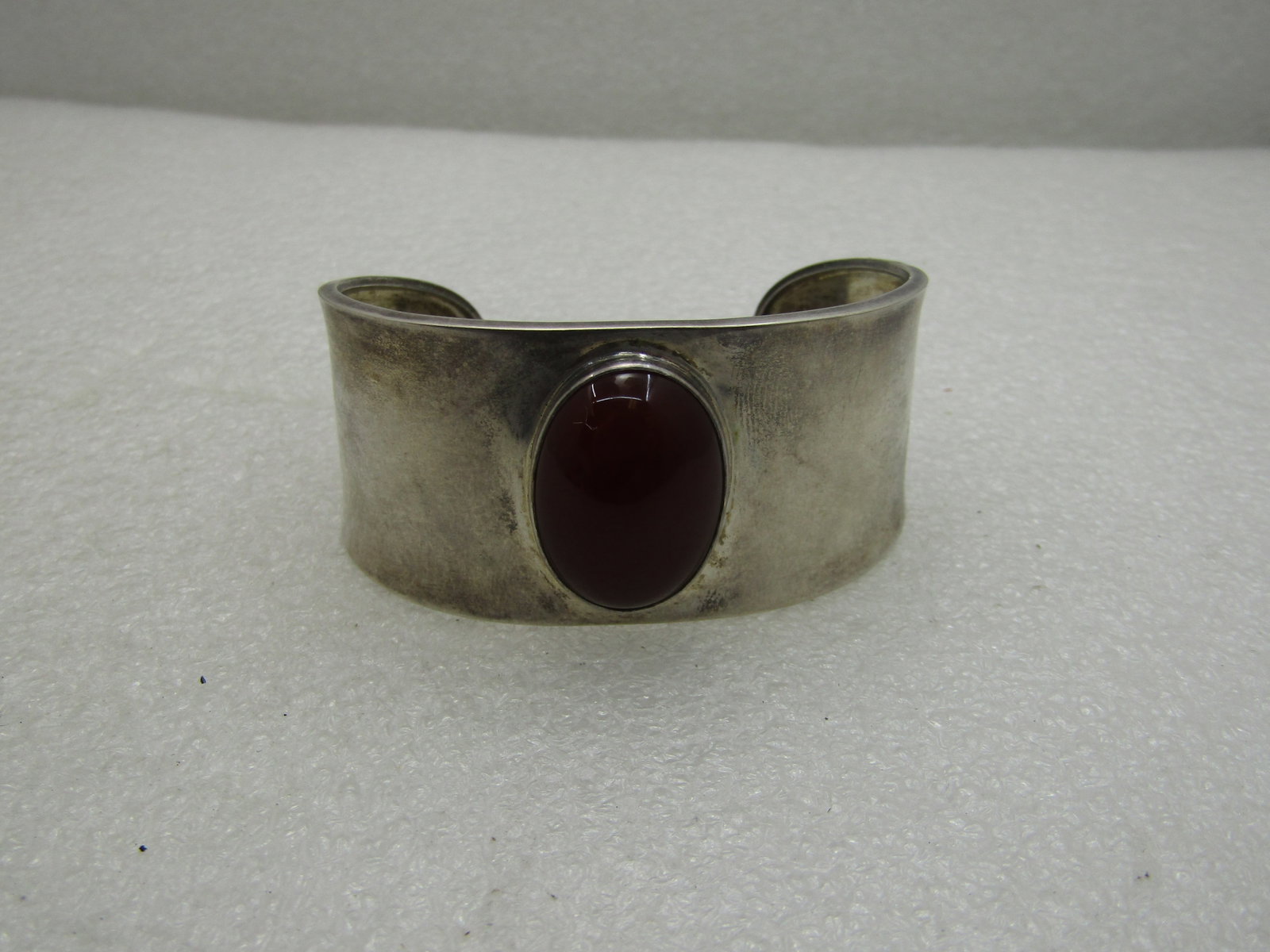 Sterling Silver Red Carnelian Cuff Bracelet, Mexico signed CII (Mexico City). - 2