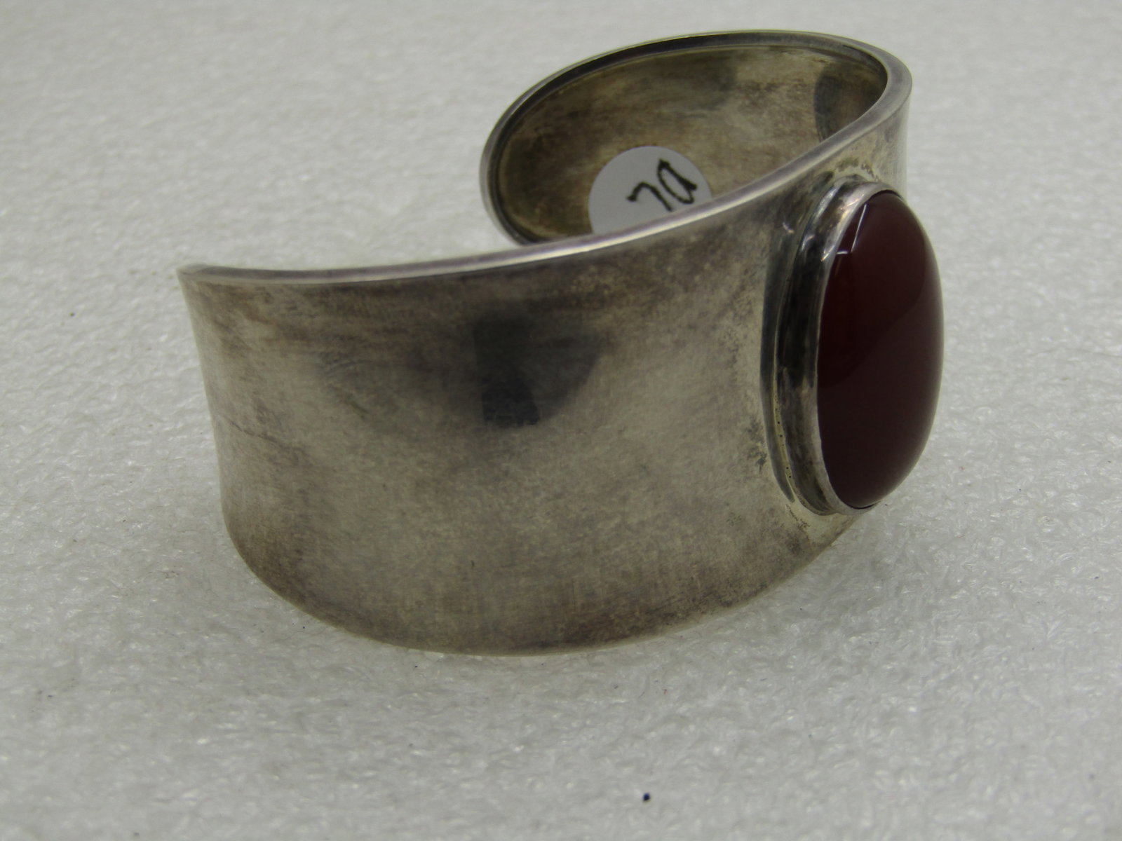 Sterling Silver Red Carnelian Cuff Bracelet, Mexico signed CII (Mexico City). - 5