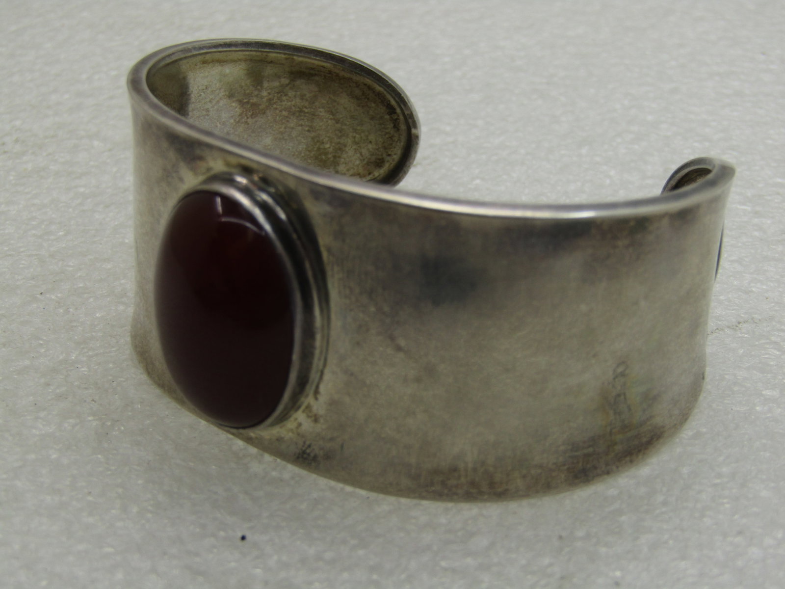 Sterling Silver Red Carnelian Cuff Bracelet, Mexico signed CII (Mexico City). - 6