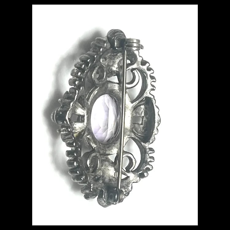 Vintage Silver Amethyst Ornate Floral Filigree Brooch - 6