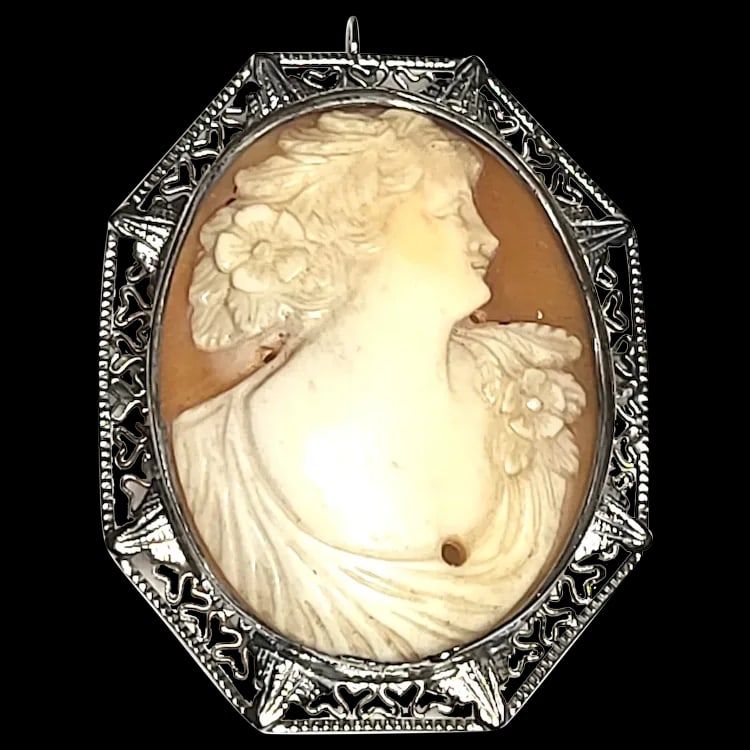 Vintage Hand-Carved Shell Cameo Filigree Pendant/Brooch (1 of 5)