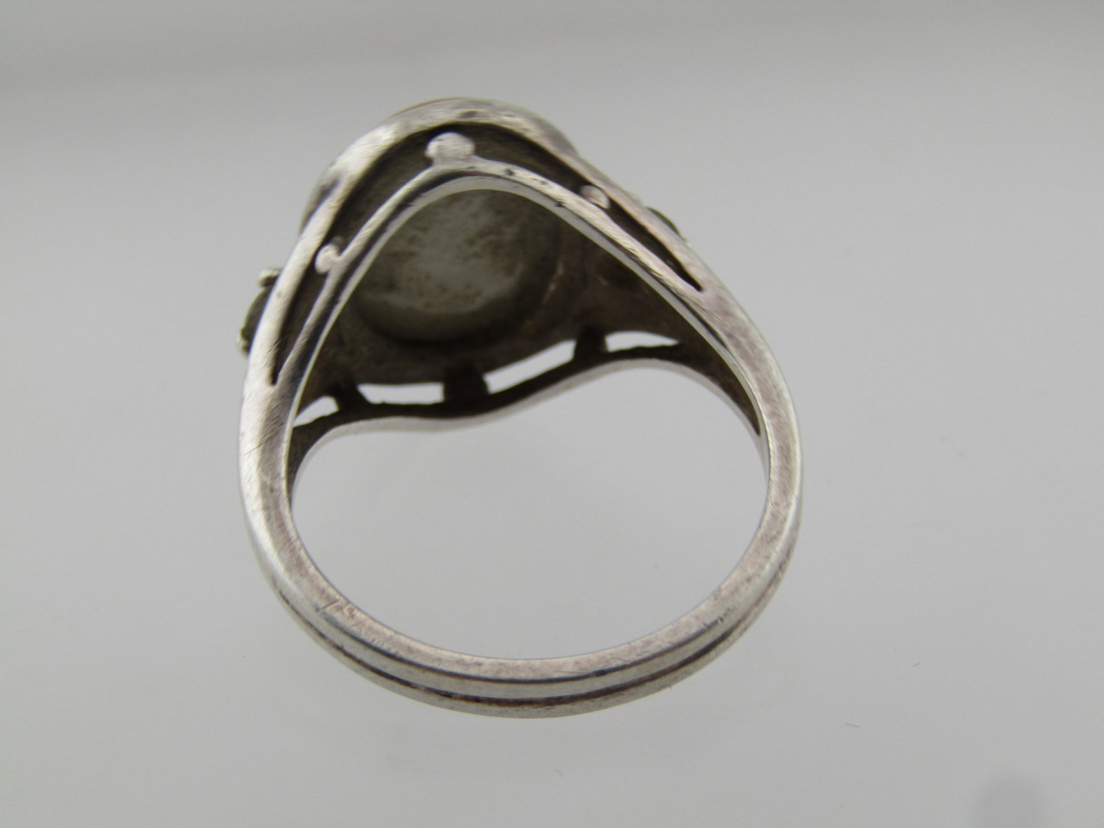 Vintage Sterling Abalone Like & White Topaz Ring, Sz. 7.25, 1970's-1980's, Signed - 3