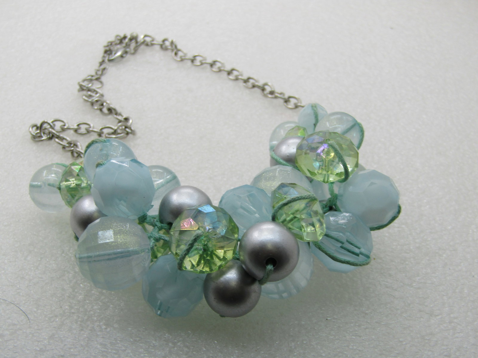 Vintage Baby Blue & Green Necklace, Cluster Beaded, 18" plus 3" Extender - 5