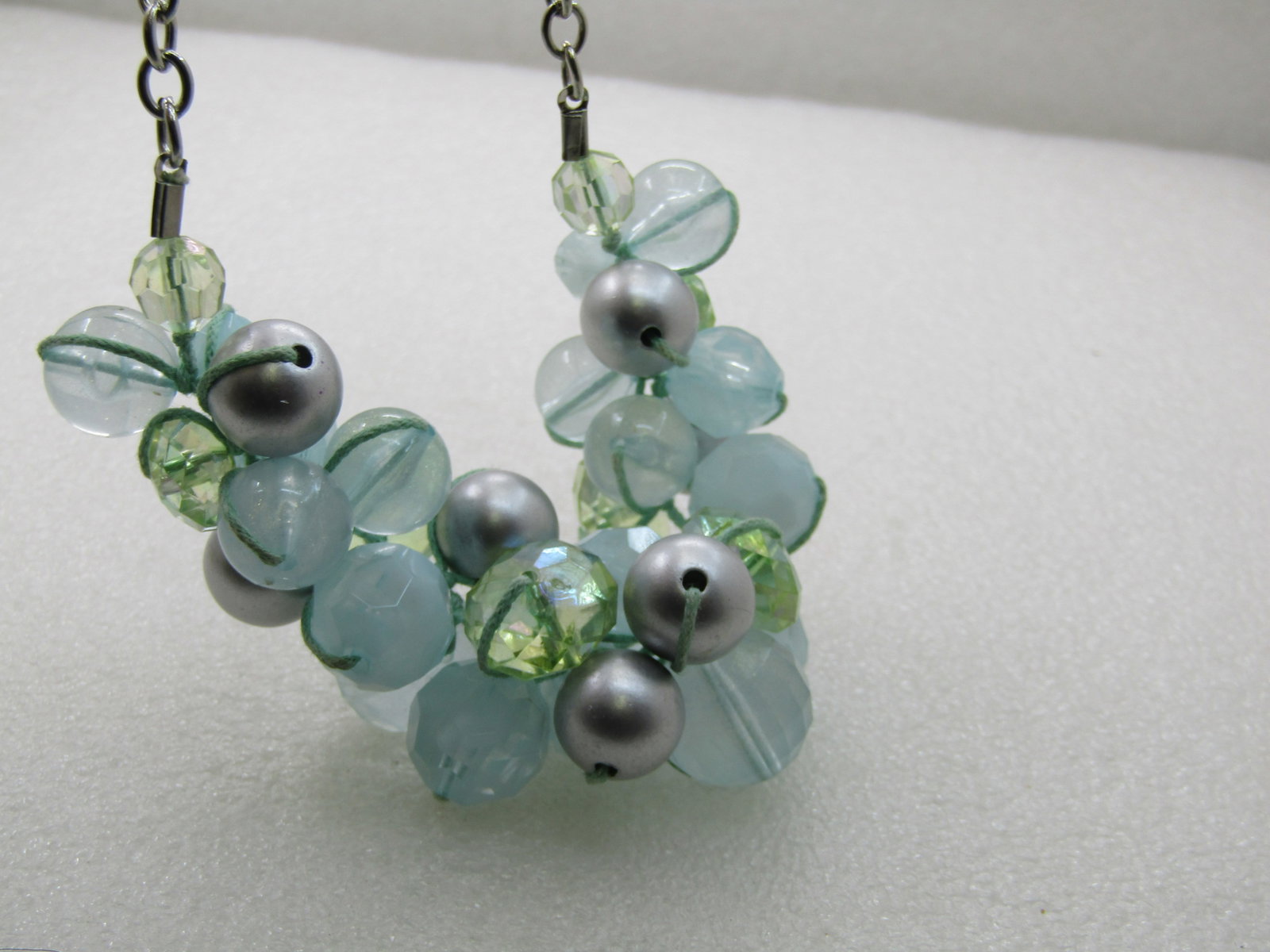 Vintage Baby Blue & Green Necklace, Cluster Beaded, 18" plus 3" Extender - 7