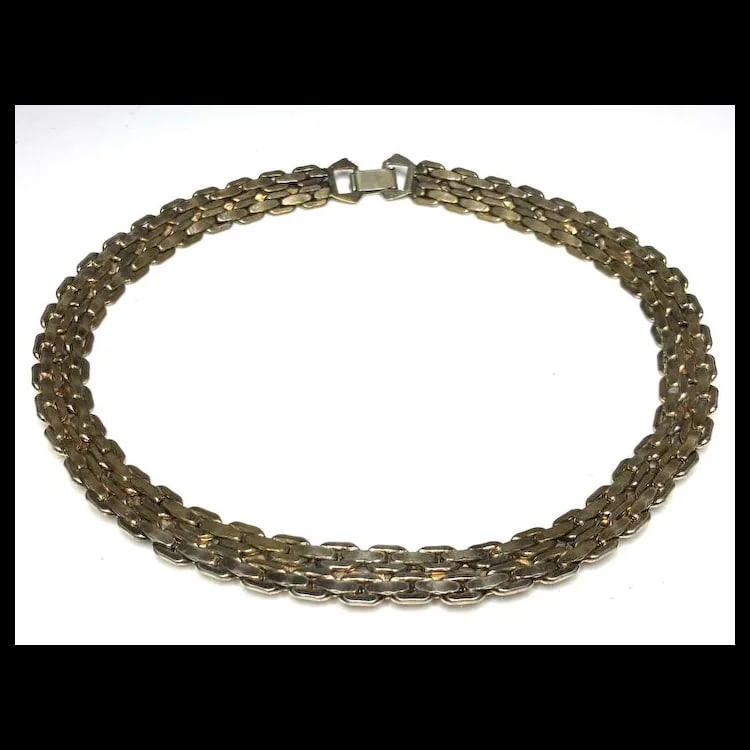 Vintage Heavy Chain and Blue Rhinestone Statement Necklace - 6