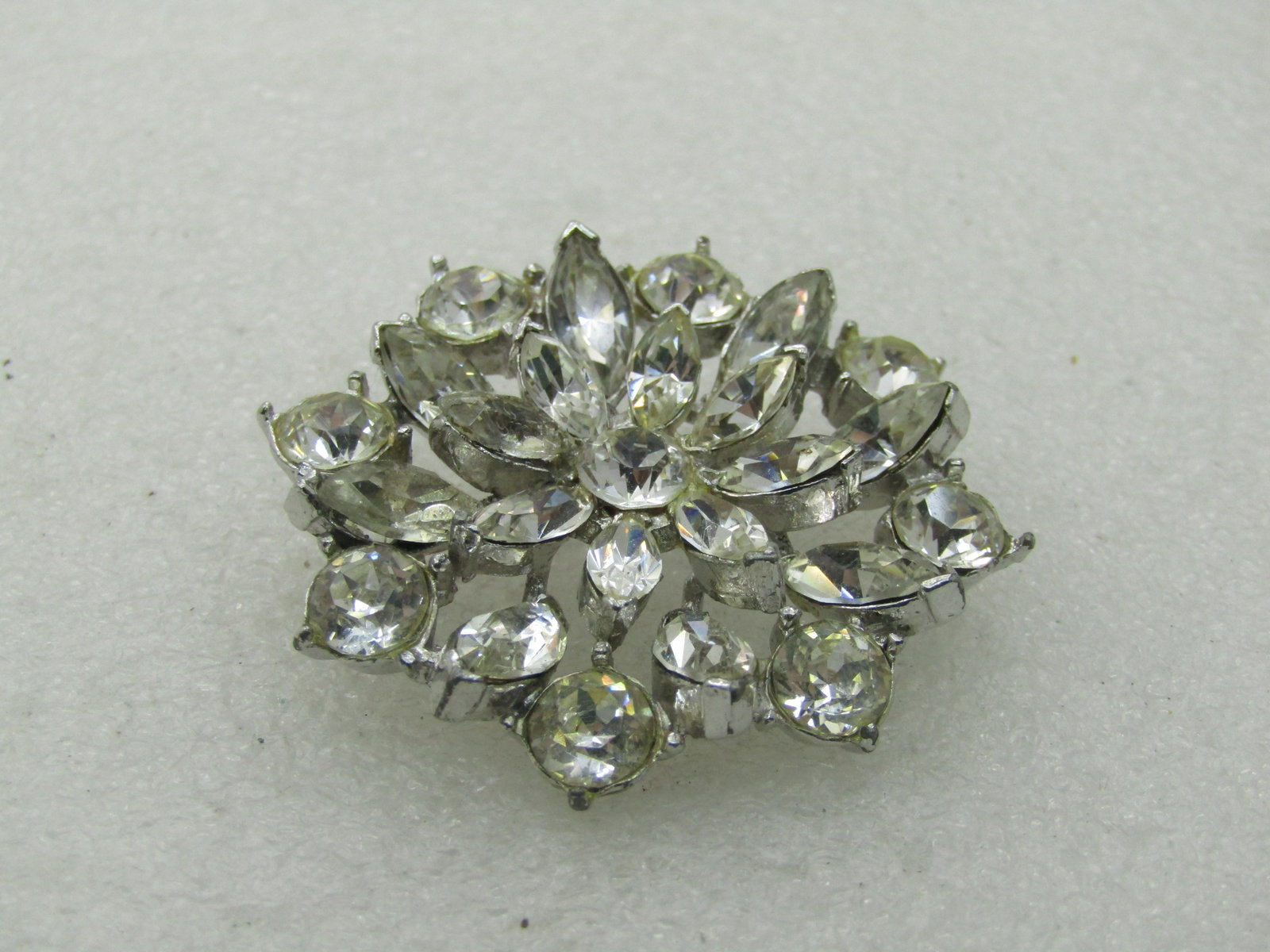 Vintage Clear Rhinestone Blossom Brooch, Art Deco Themed, 1.75" - 2