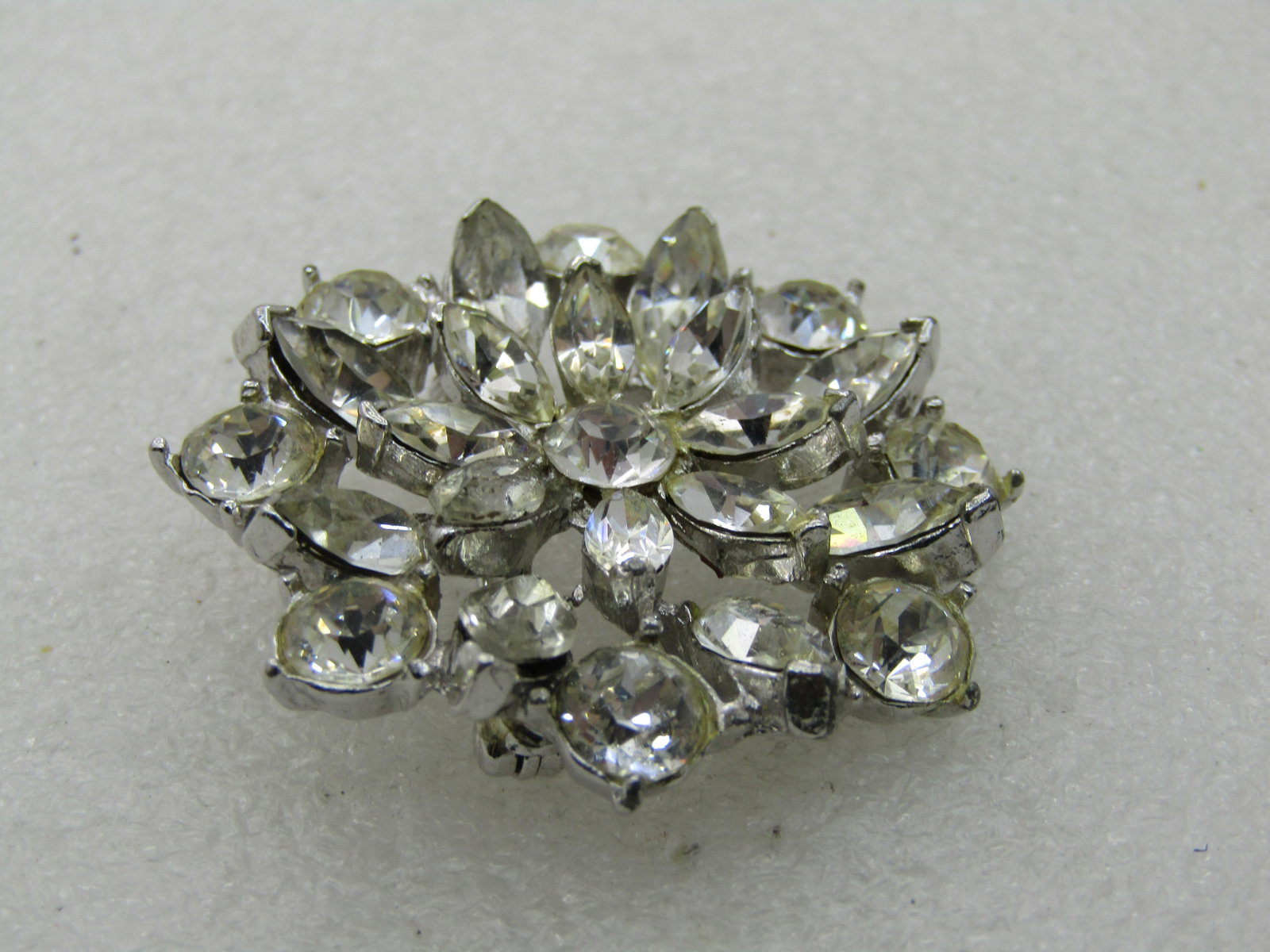 Vintage Clear Rhinestone Blossom Brooch, Art Deco Themed, 1.75" - 3