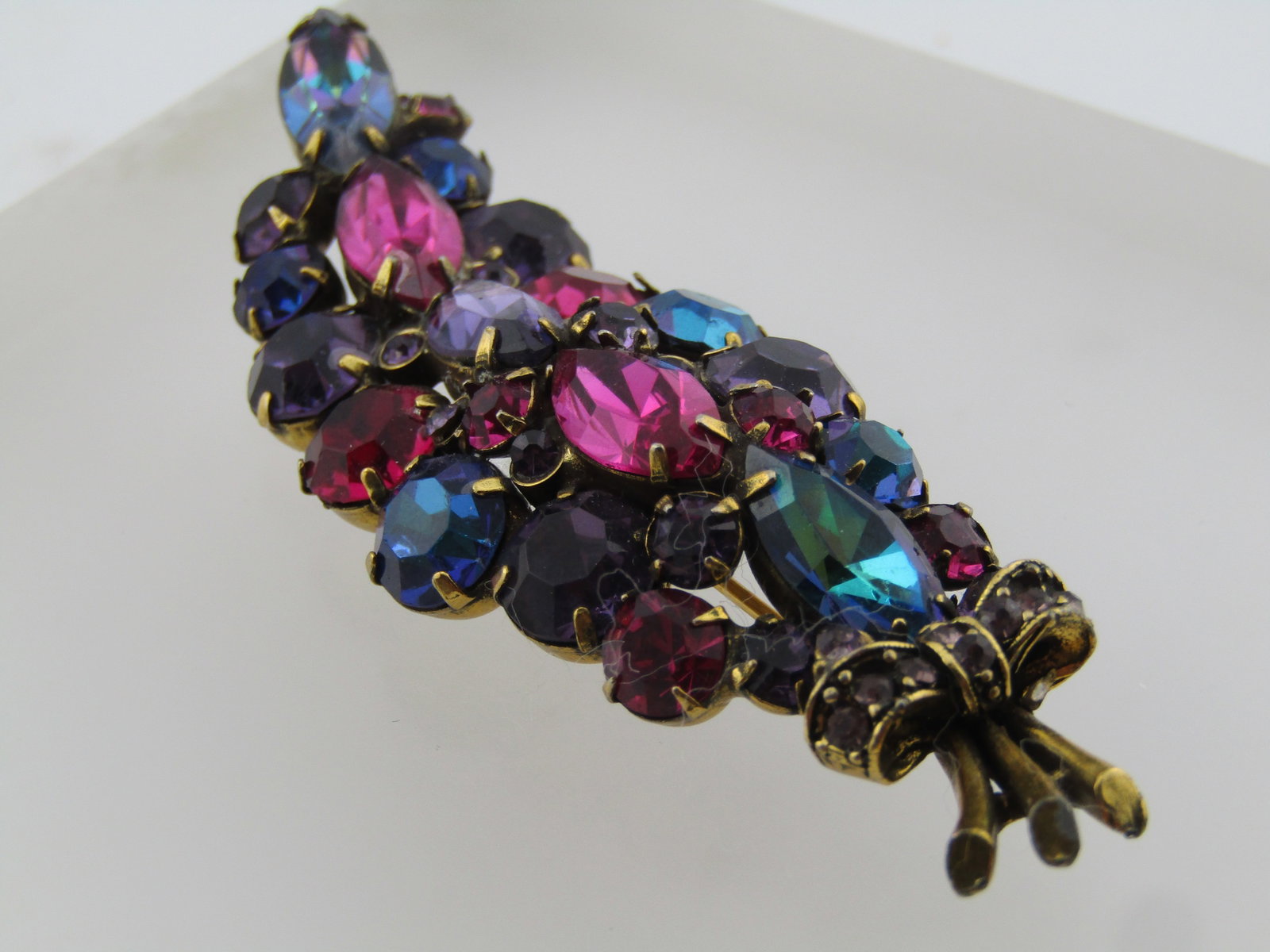 Vintage Rhinestone Stem Brooch, Mixed Gemtones, WEISS, Mid-Century - 4