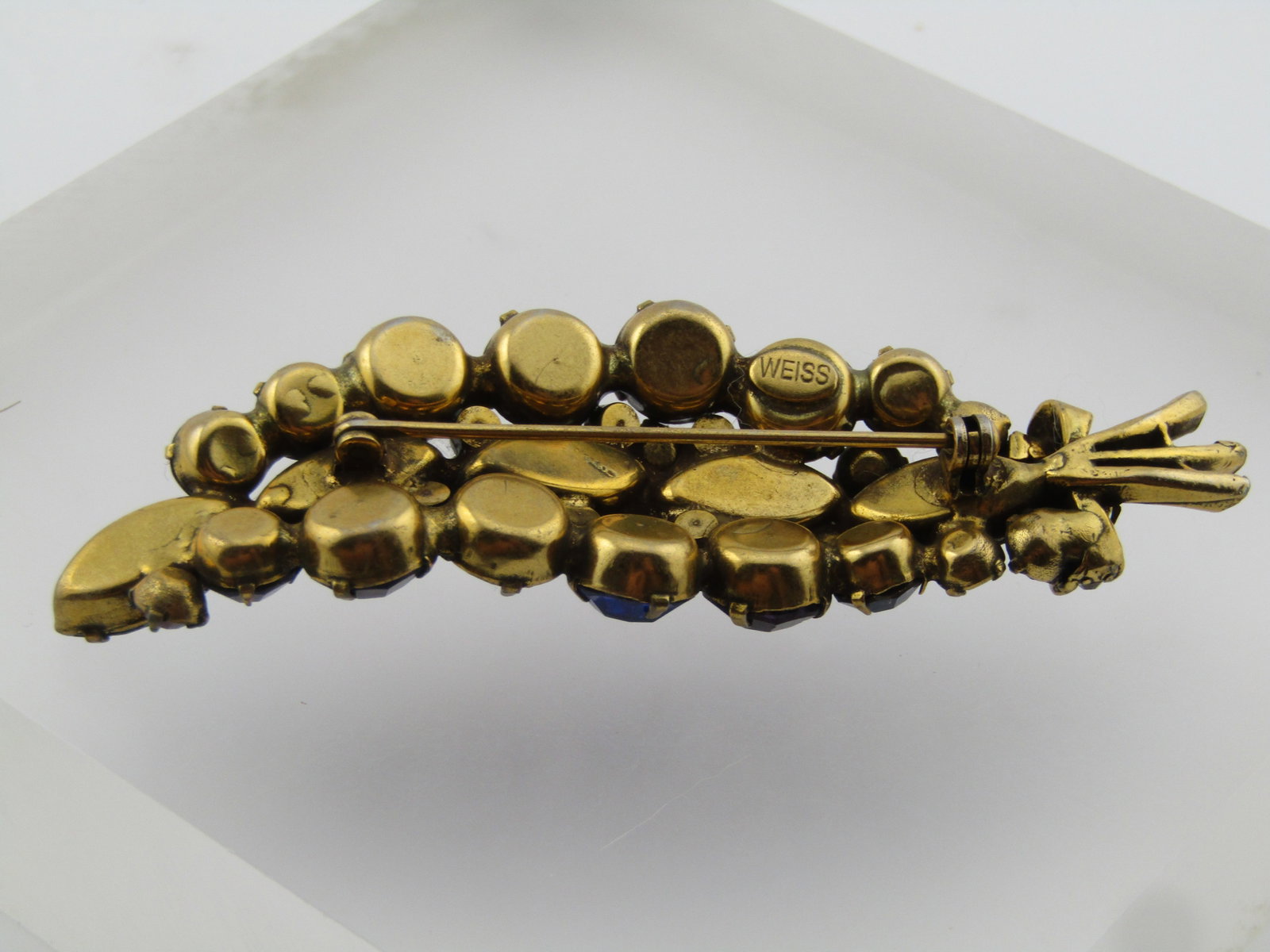 Vintage Rhinestone Stem Brooch, Mixed Gemtones, WEISS, Mid-Century - 6