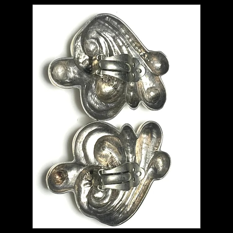 Vintage BILL HOLMAN Oversized Modernist Style Sterling Silver Swirl Clip-On Earrings - 6