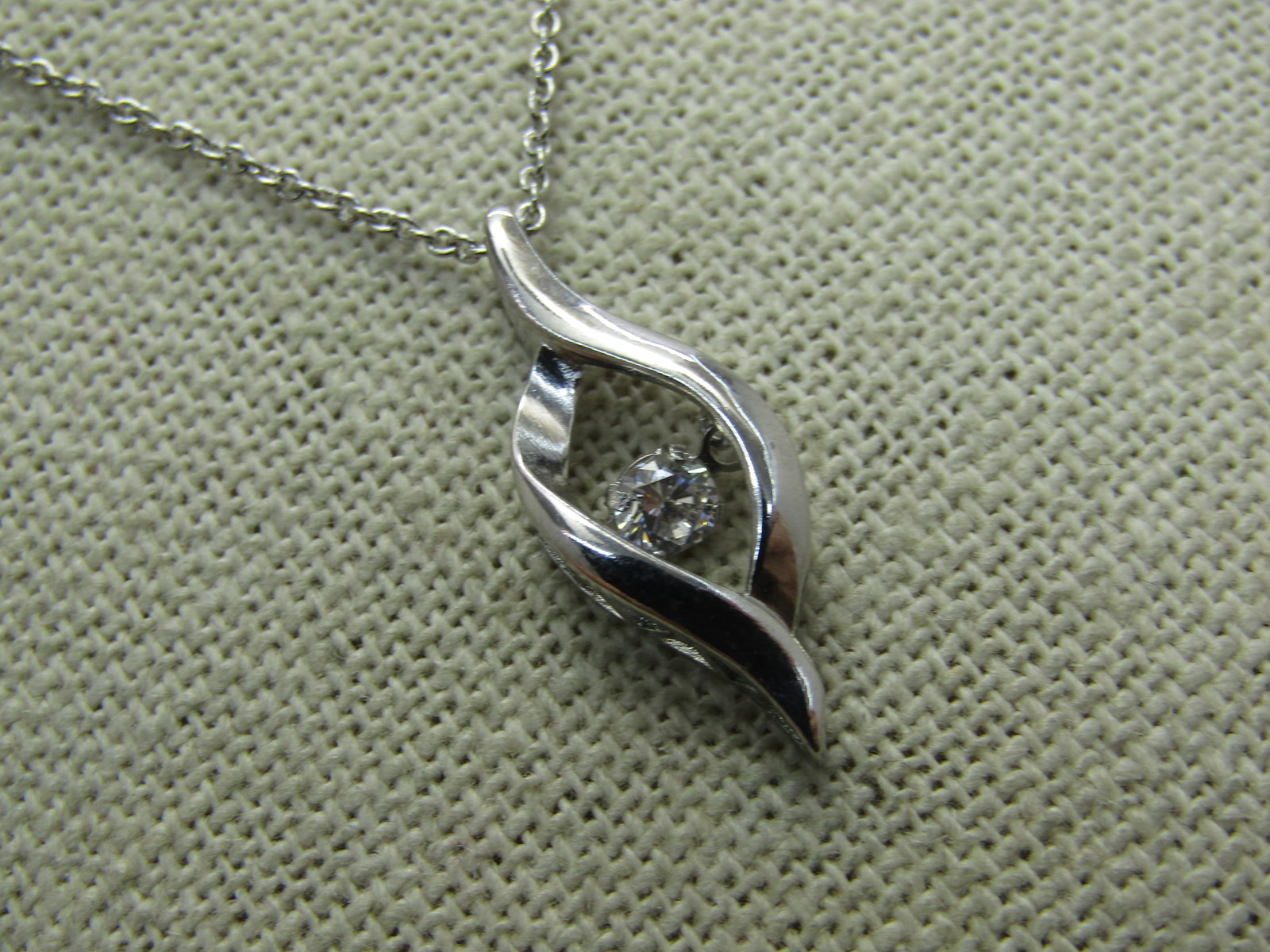 Pivoting CZ Flame Necklace, 18", Silver Tone - 3