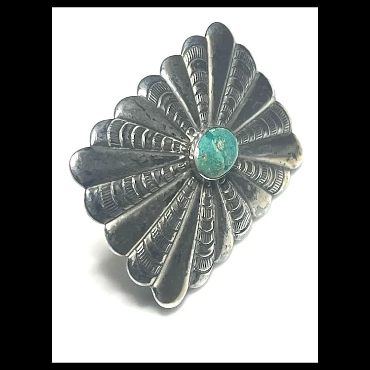 Estate Bell Native American Sterling Silver Concho Brooch - 3