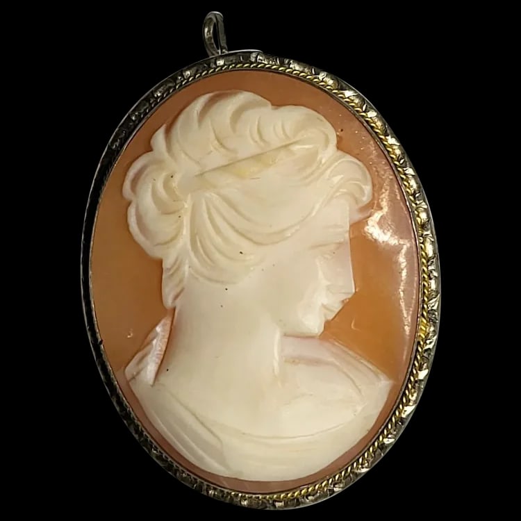 Vintage Silver Hand-Carved Shell Cameo Pendant/Brooch (1 of 5)
