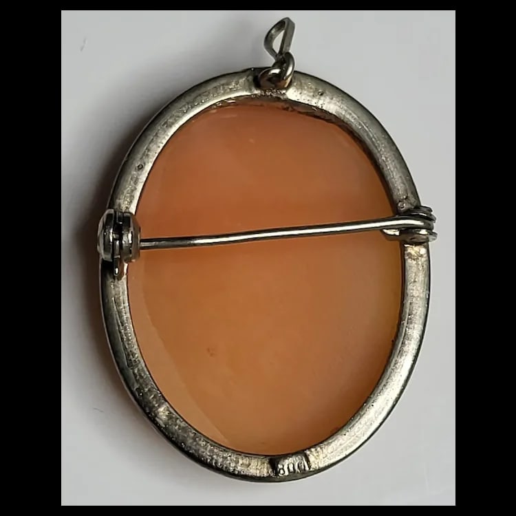 Vintage Silver Hand-Carved Shell Cameo Pendant/Brooch - 3