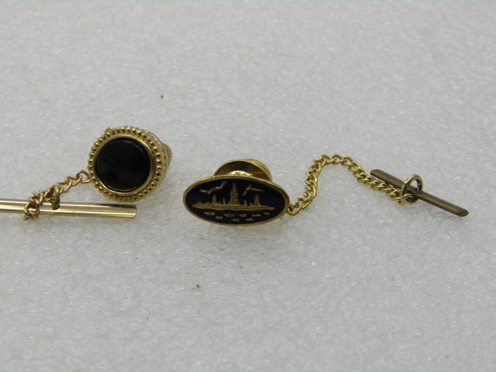 Vintage 2 Tie tacks, Black Enameled NY Skyline & Framed, 1960's (1 of 5)