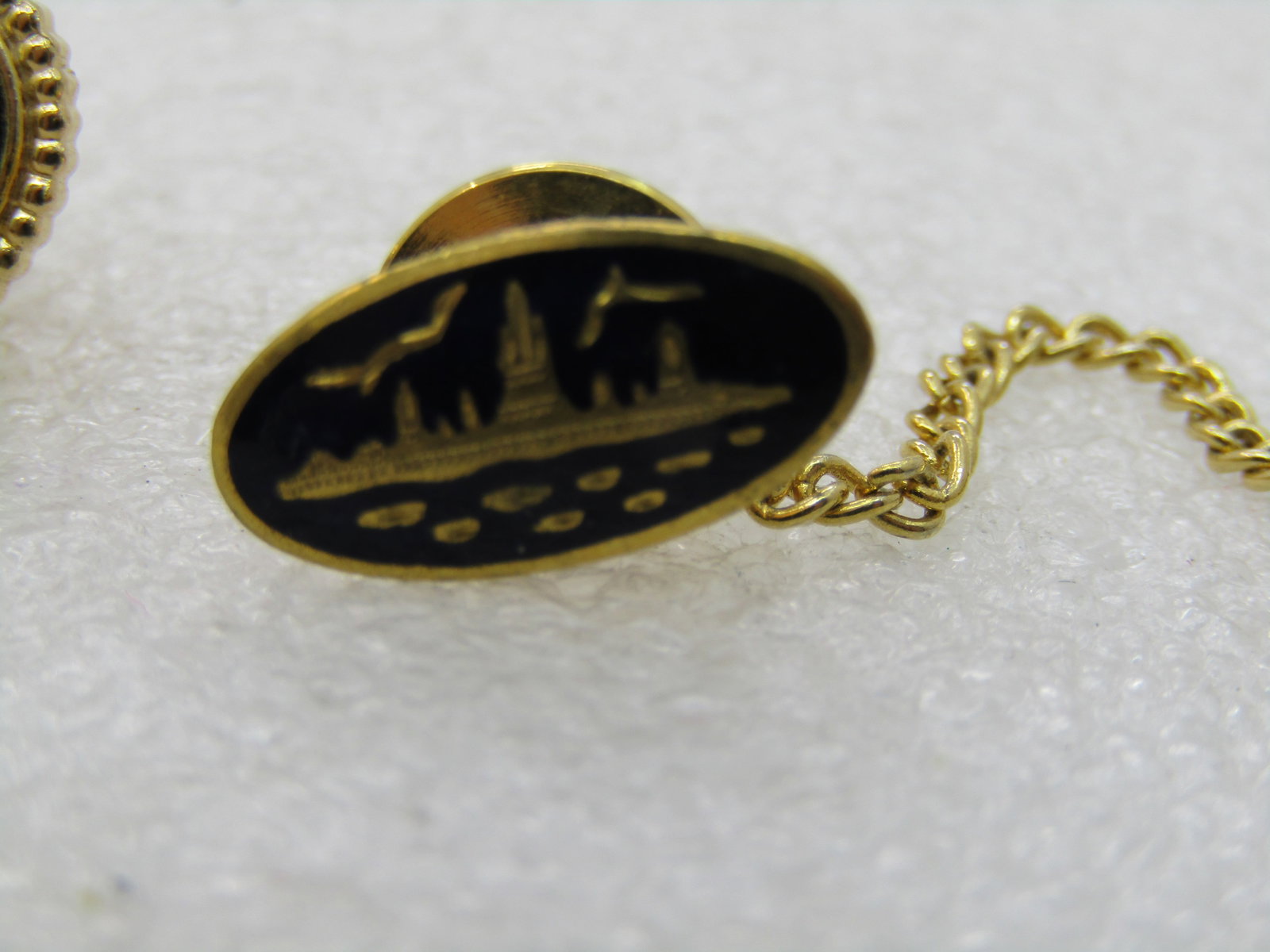 Vintage 2 Tie tacks, Black Enameled NY Skyline & Framed, 1960's - 3