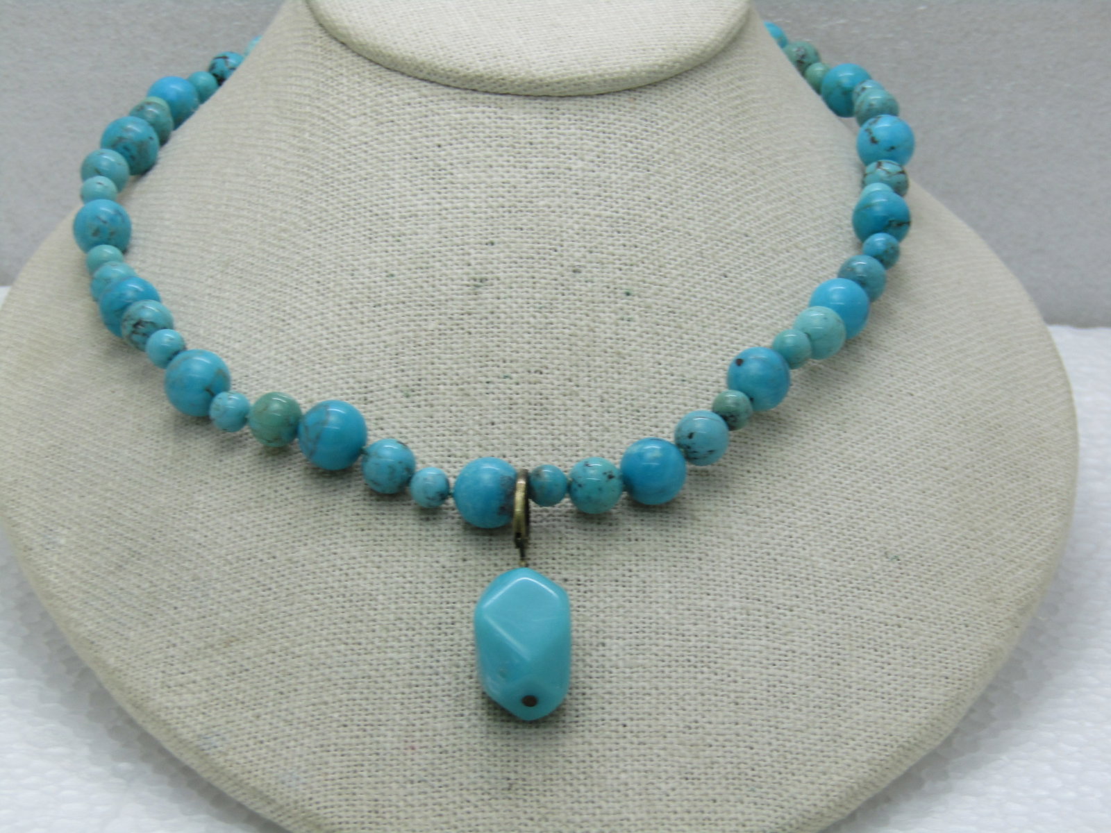 Southwestern Turquoise Beaded Necklace with Sterling Lobster Clasp, 18", Knotted Between Beads - 2