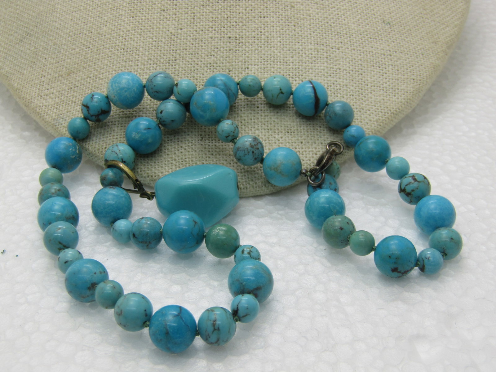 Southwestern Turquoise Beaded Necklace with Sterling Lobster Clasp, 18", Knotted Between Beads - 3