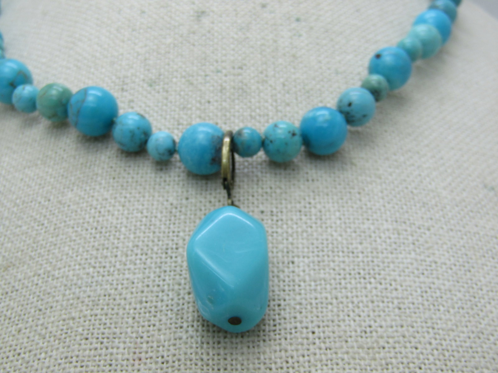 Southwestern Turquoise Beaded Necklace with Sterling Lobster Clasp, 18", Knotted Between Beads - 4