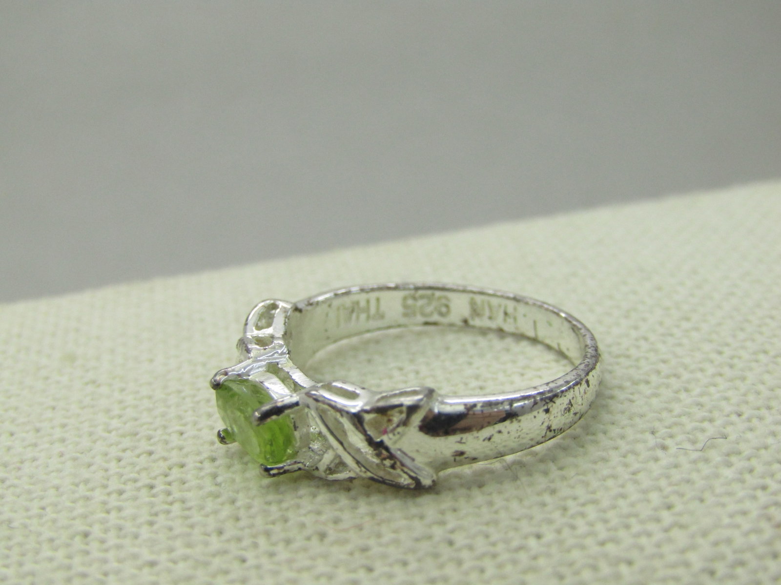 Sterling Plated Peridot X Ring, Sz. 6.75, 5mm - 4