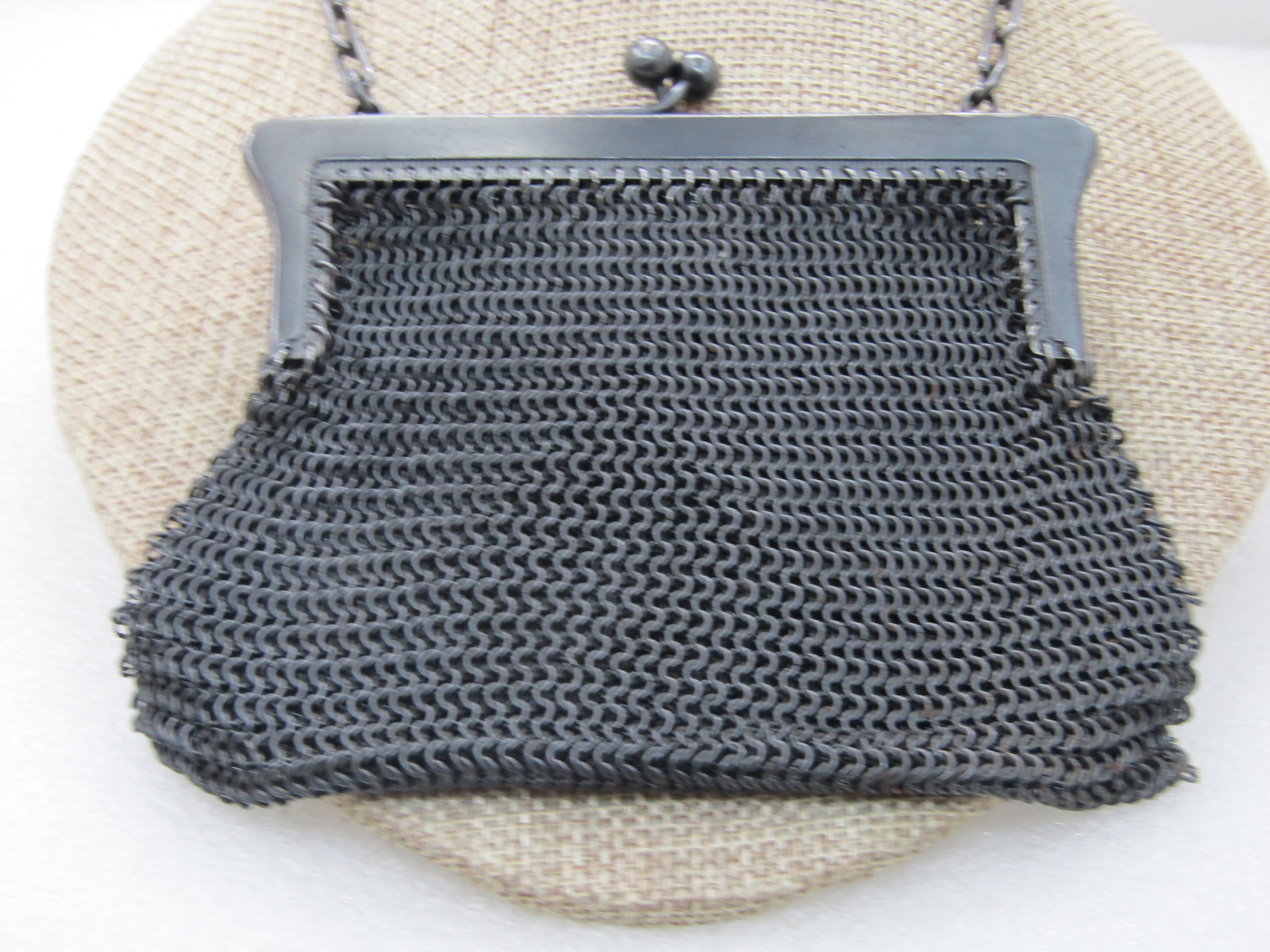 Vintage French Gunmetal Mesh Purse, 4.5" by 4.25" with Metal Chain Strap - 3