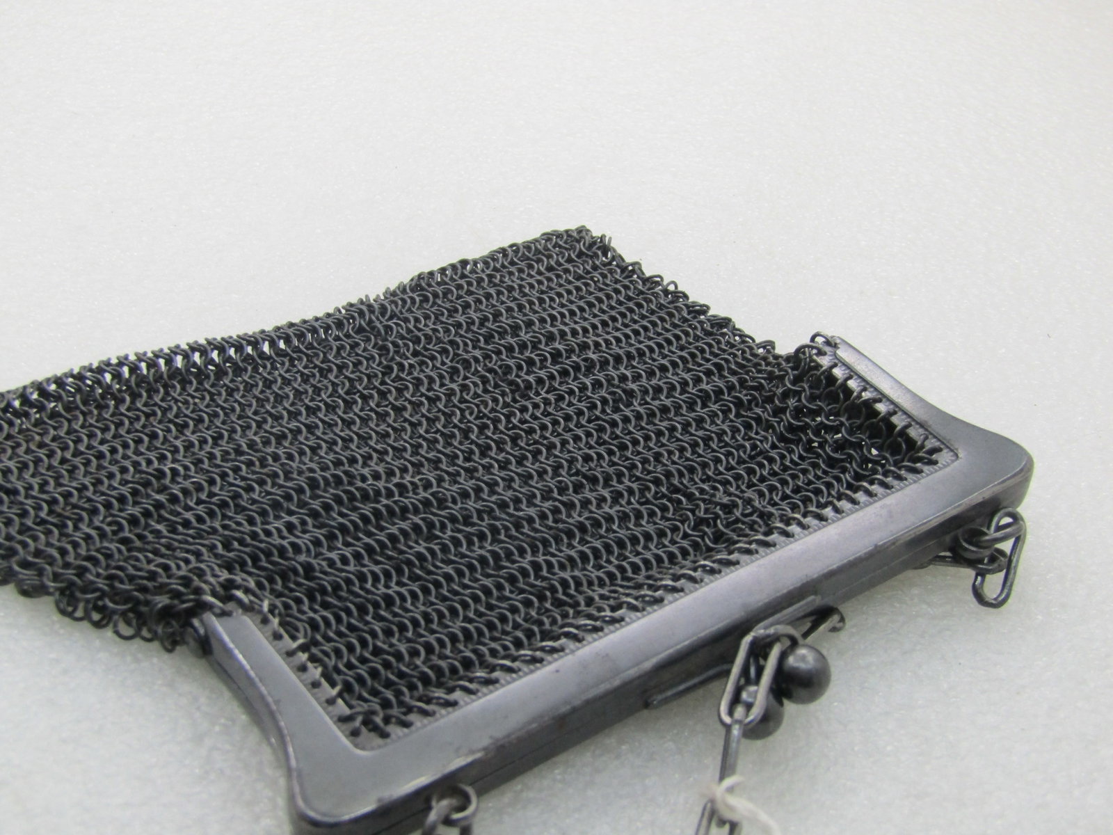 Vintage French Gunmetal Mesh Purse, 4.5" by 4.25" with Metal Chain Strap - 5