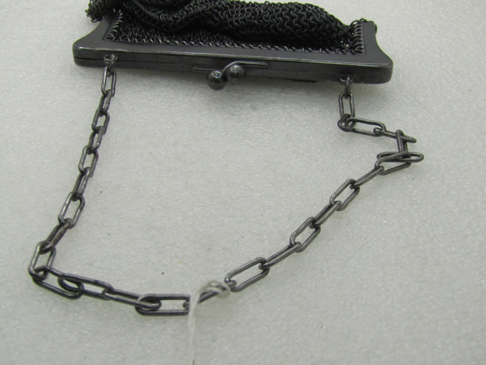 Vintage French Gunmetal Mesh Purse, 4.5" by 4.25" with Metal Chain Strap - 6