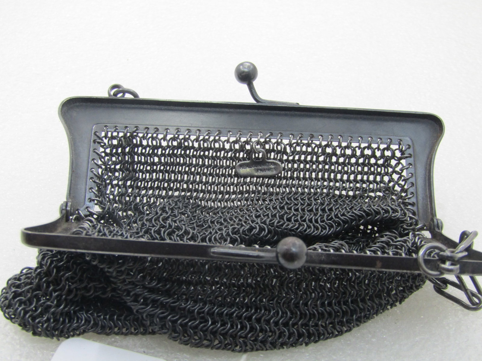 Vintage French Gunmetal Mesh Purse, 4.5" by 4.25" with Metal Chain Strap - 7
