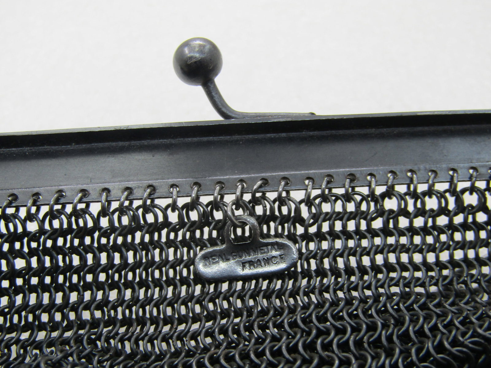 Vintage French Gunmetal Mesh Purse, 4.5" by 4.25" with Metal Chain Strap - 8