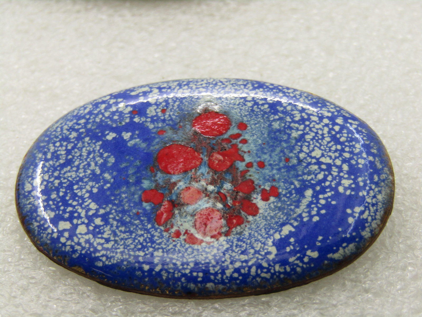 Vintage Enameled Over Copper Brooch, Red, White, Blue, 2" - 4