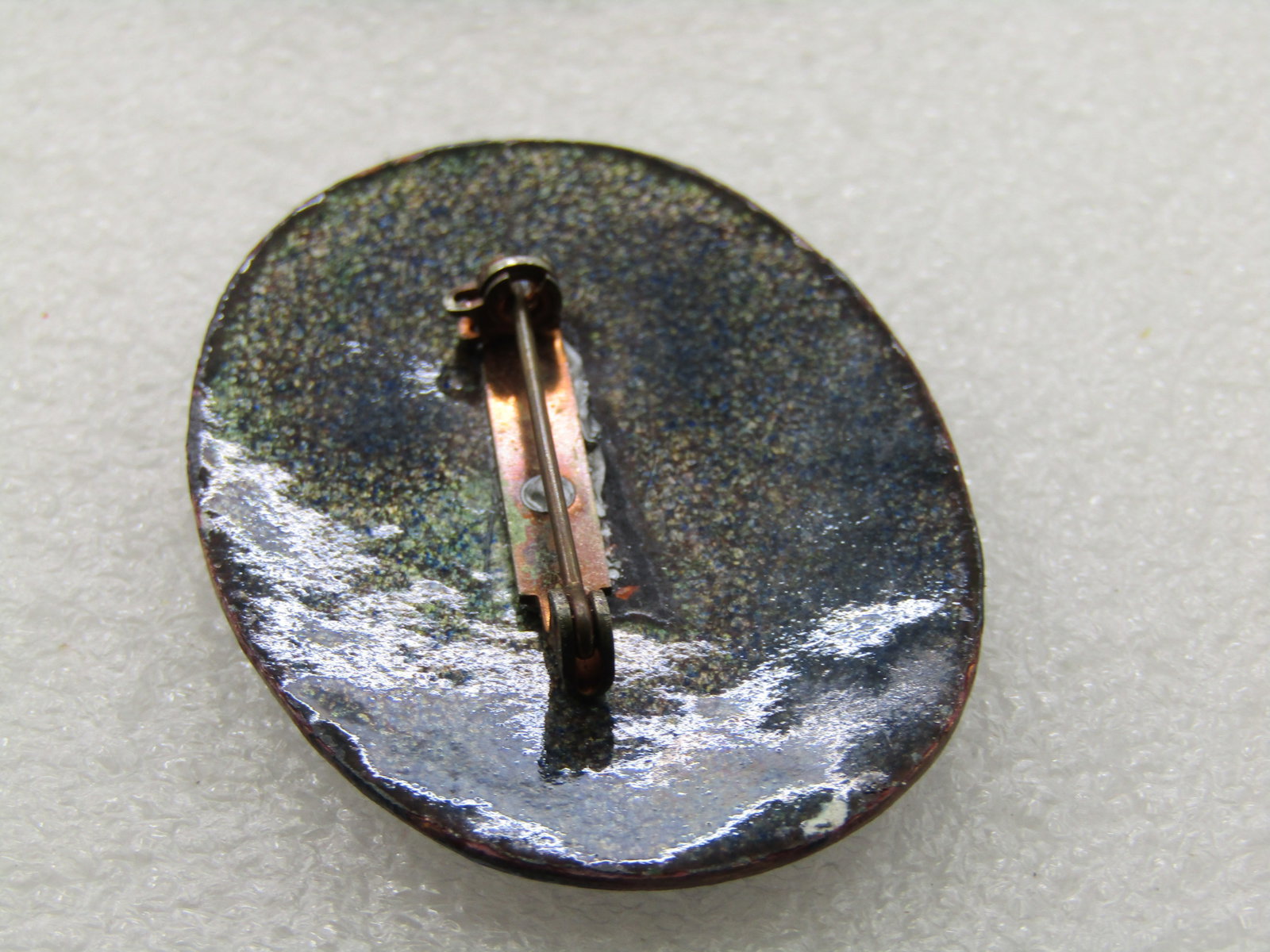 Vintage Enameled Over Copper Brooch, Red, White, Blue, 2" - 5