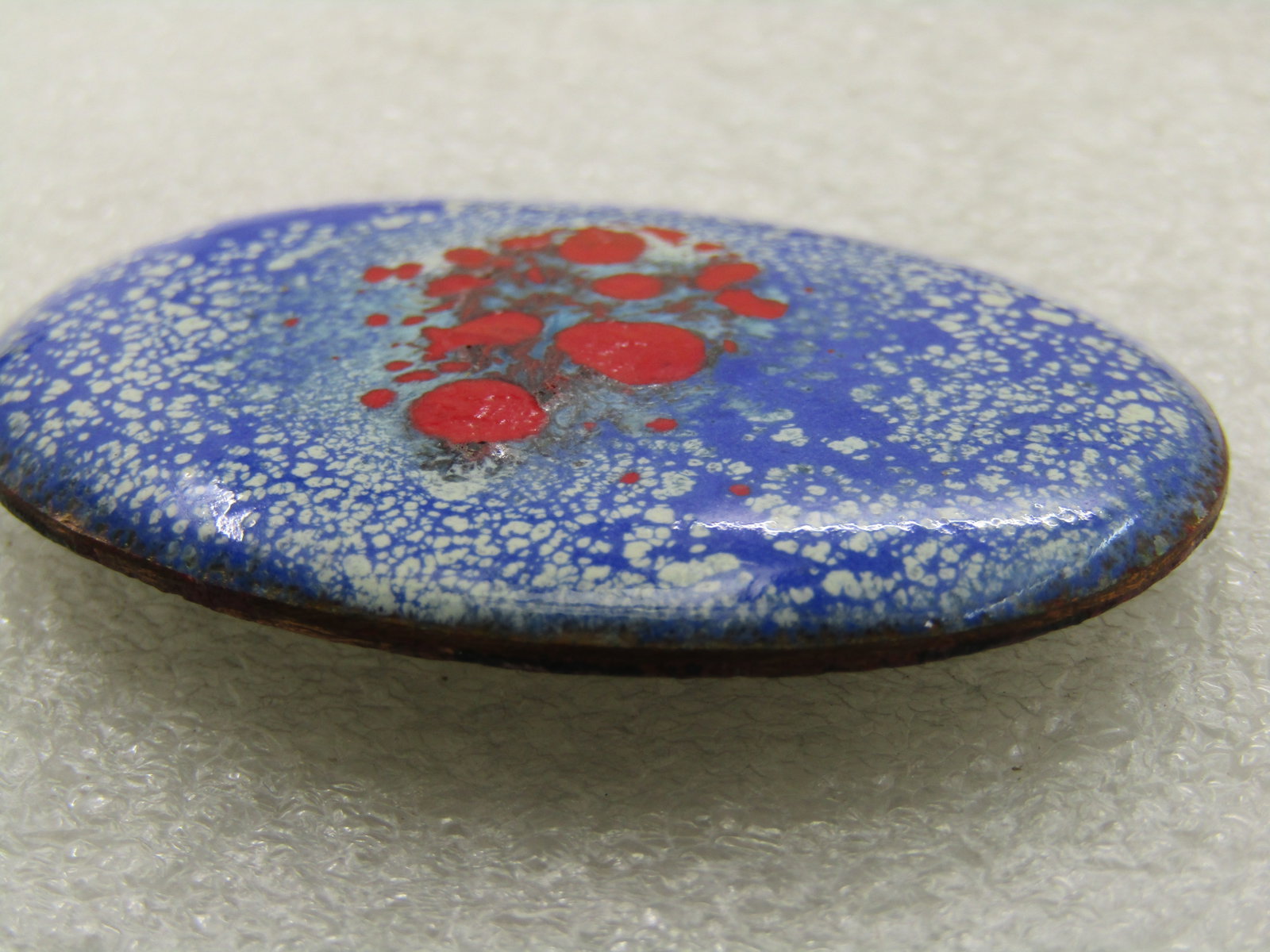 Vintage Enameled Over Copper Brooch, Red, White, Blue, 2" - 7