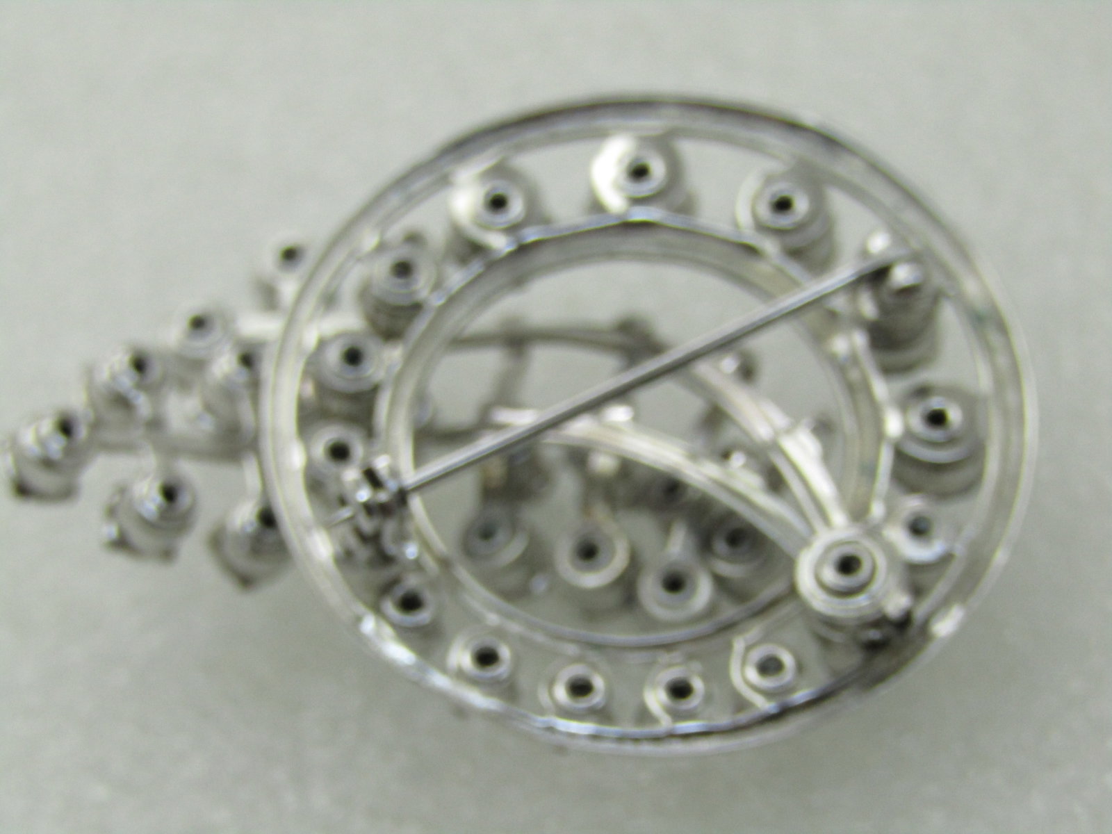 Vintage Blue Rhinestone Circle & Trail Brooch, 1960's, 1.75", Silver Tone - 8