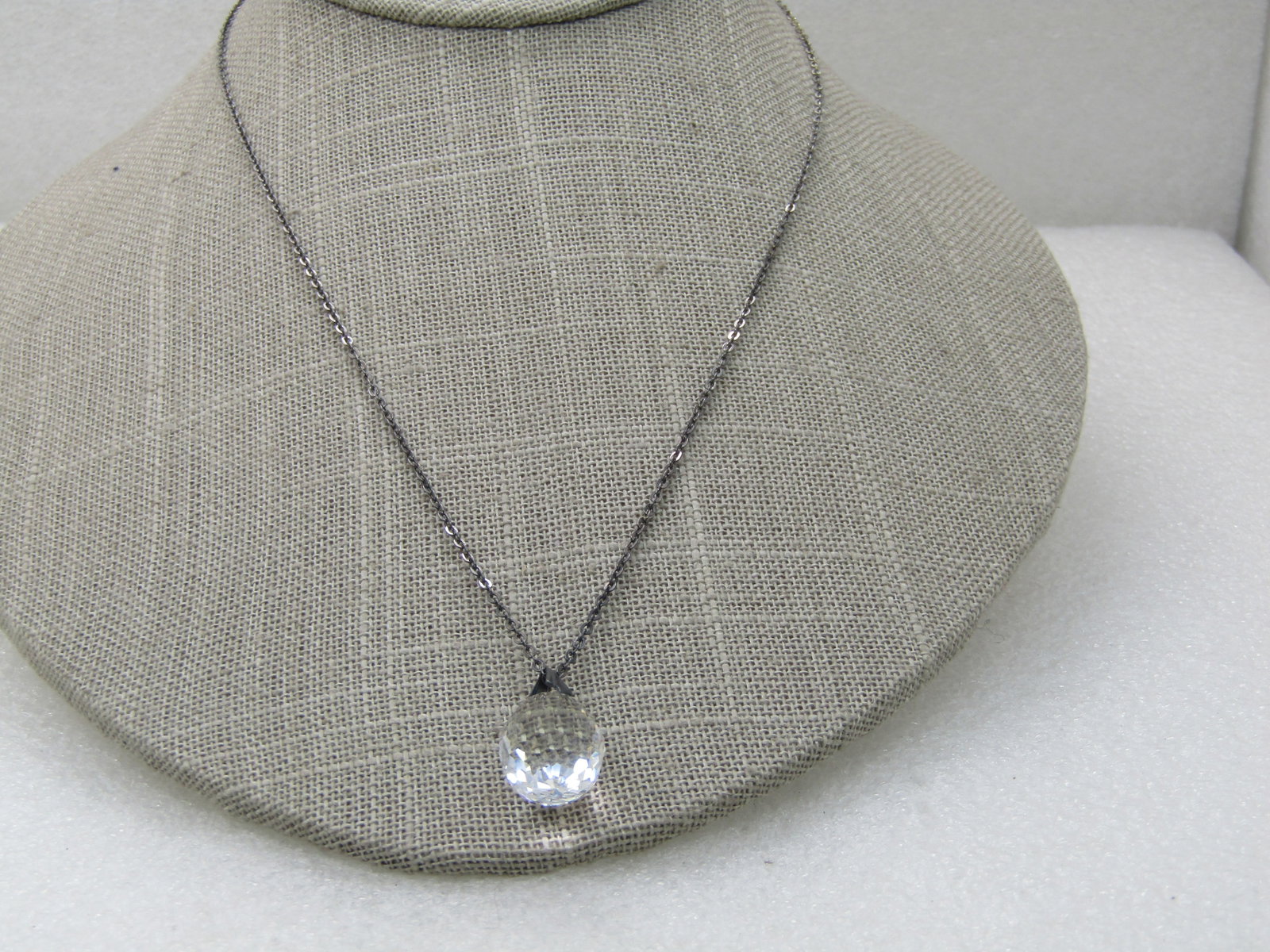 Vintage Faceted Crystal Drop Necklace, 18", 3/4" Drop Pendant (1 of 6)