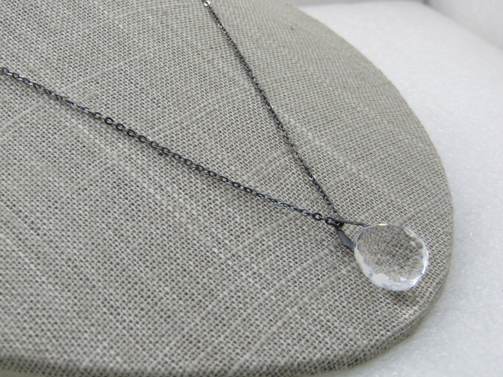 Vintage Faceted Crystal Drop Necklace, 18", 3/4" Drop Pendant - 4