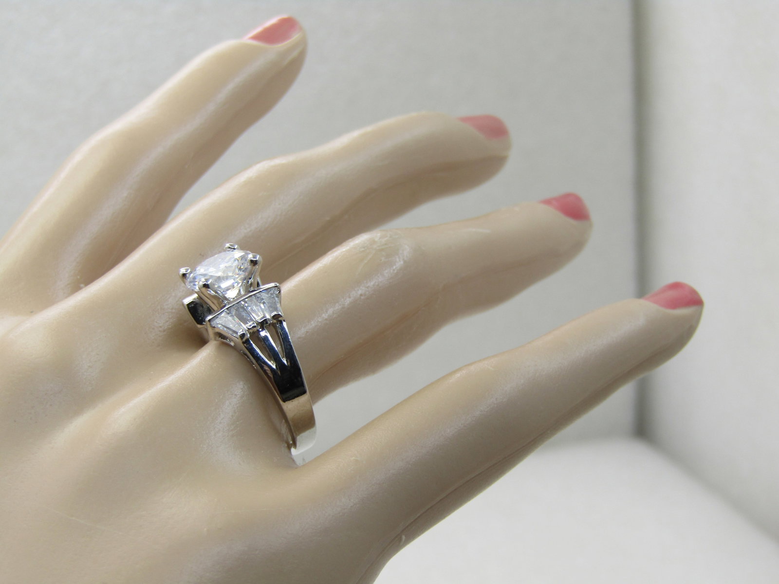 Silver Tone Tiered CZ Engagement Ring, Sz. 7.5, 2TCW Main Stone with Baguettes - 8