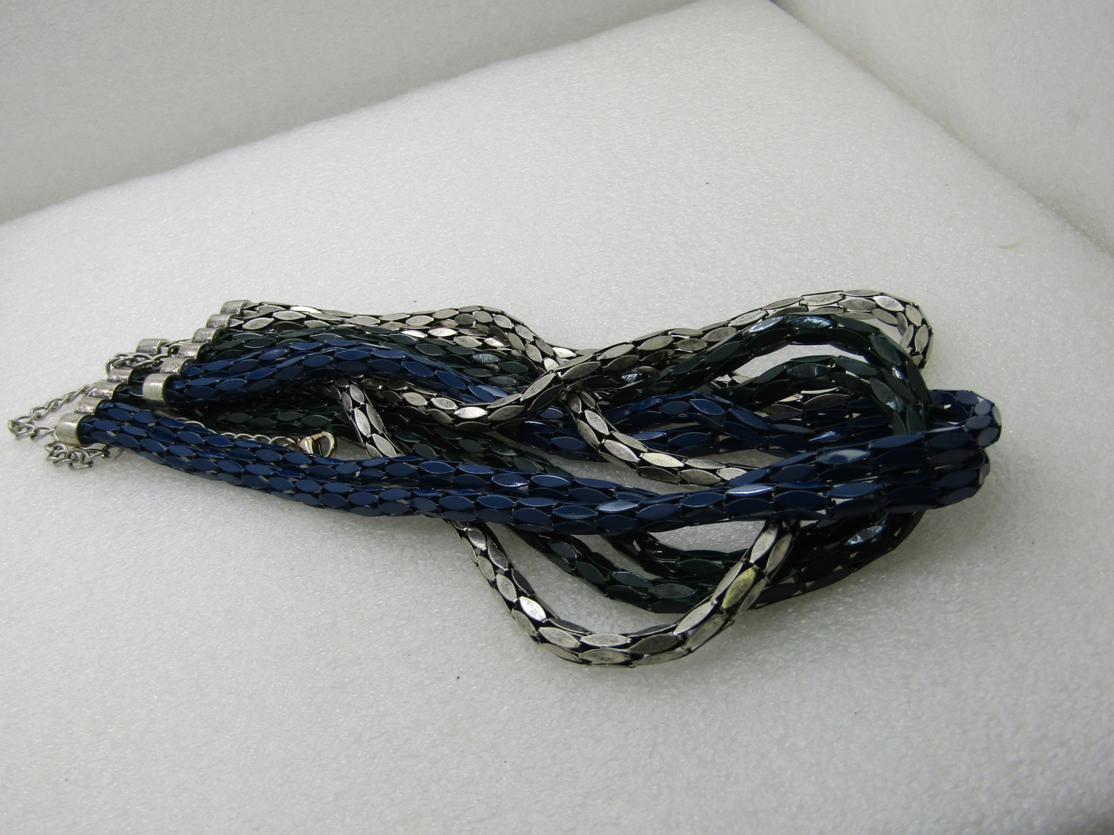 Vintage 6 Strand Blue & Green Enameled & Silver Tone Necklace, 29", - 5