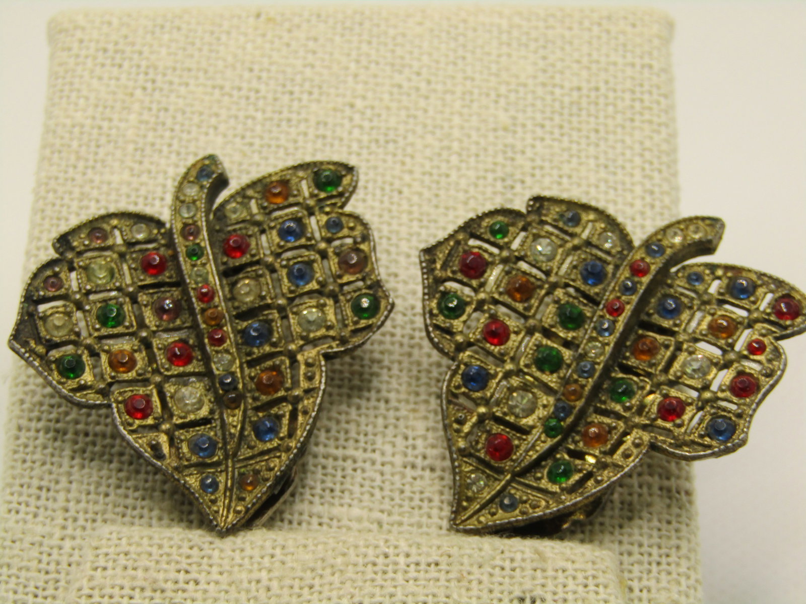 Vintage Pair Rhinestone Leaf Dress Clips, early 1900's (1 of 6)