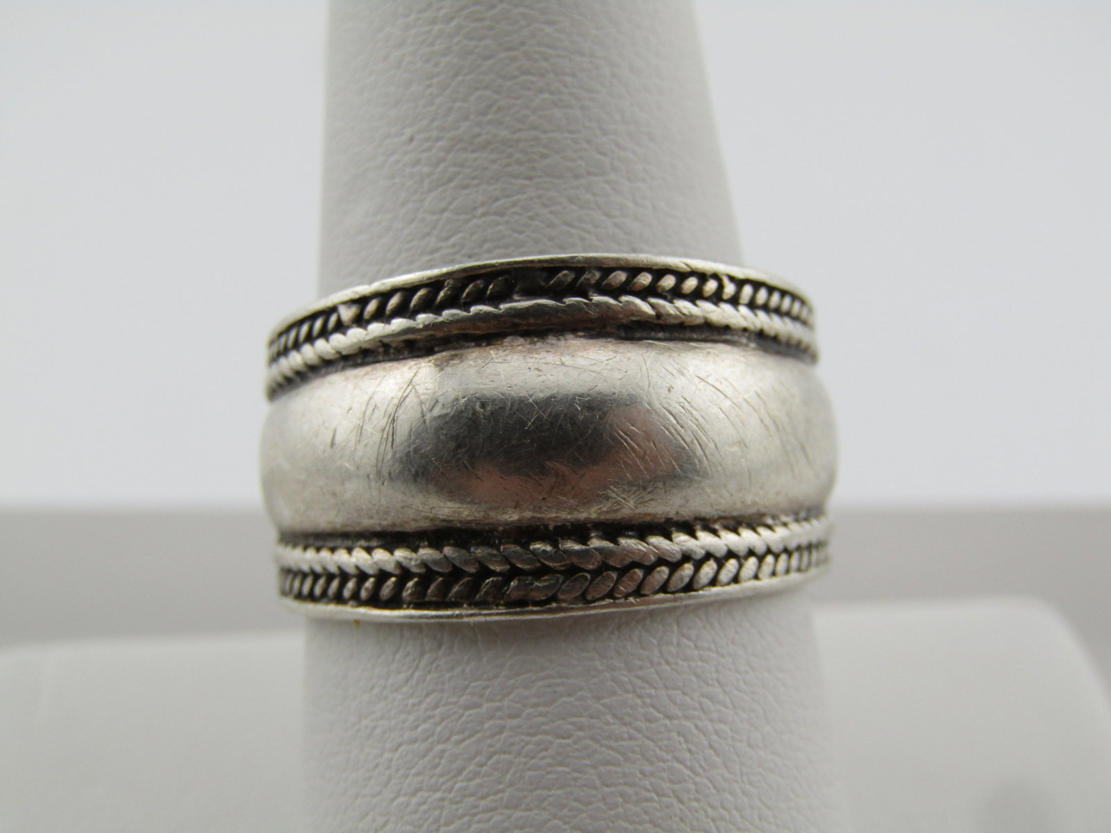 Vintage Sterling Wide Domed Band Ring, Tapered, Sz. 9.75, Unisex, 1980's-1990's: Vintage Sterling Wide Domed Band Ring, Tapered, Sz. 9.75, Unisex, 1980's-1990's. This is tapered at appx. 12.8mm down the finger at top center and tapering down to appx. 6.8mm at the back of the finge