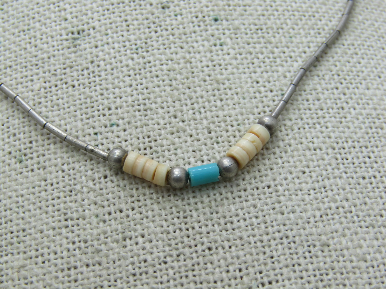 Sterling Southwestern Puka Turquoise Beaded Necklace 16" - 2