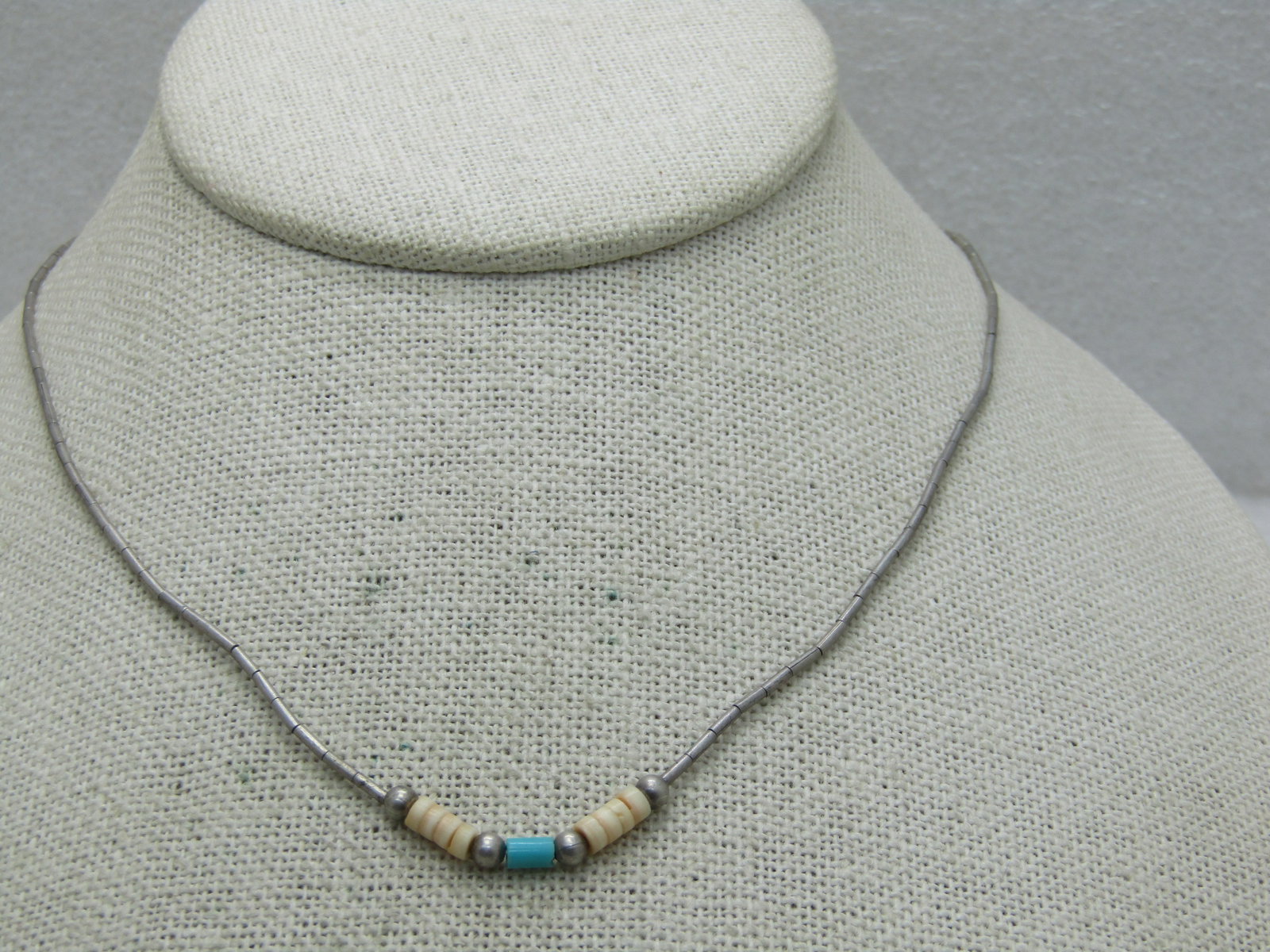 Sterling Southwestern Puka Turquoise Beaded Necklace 16" - 3