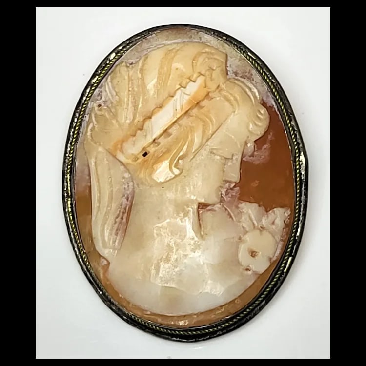 Vintage Silver Hand-Carved Shell Cameo Pendant/Brooch - 2